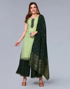 Mint Green Embroidery Georgette Straight Kurta With Pant And Dupatta