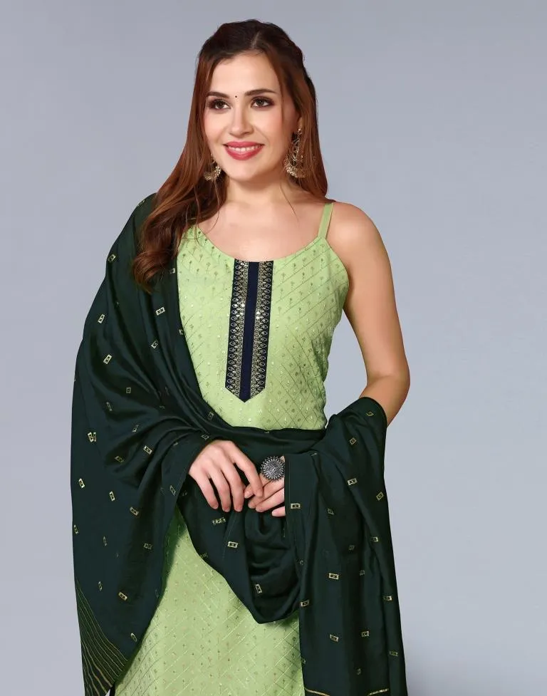 Mint Green Embroidery Georgette Straight Kurta With Pant And Dupatta