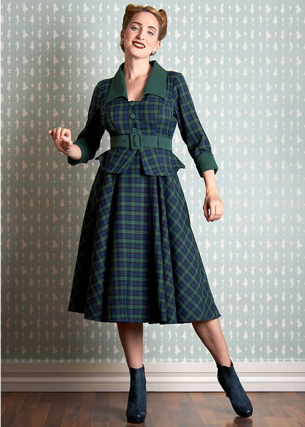 Miss Candyfloss Esmee Gia Tartan 50's Swing Dress Emerald