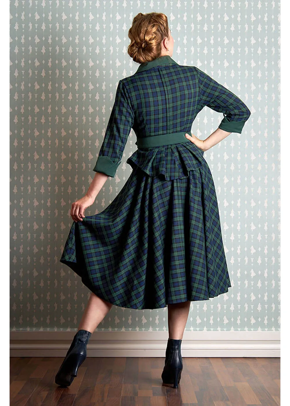 Miss Candyfloss Esmee Gia Tartan 50's Swing Dress Emerald