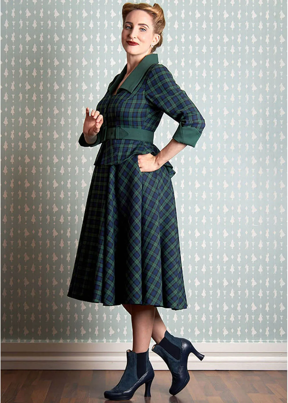 Miss Candyfloss Esmee Gia Tartan 50's Swing Dress Emerald