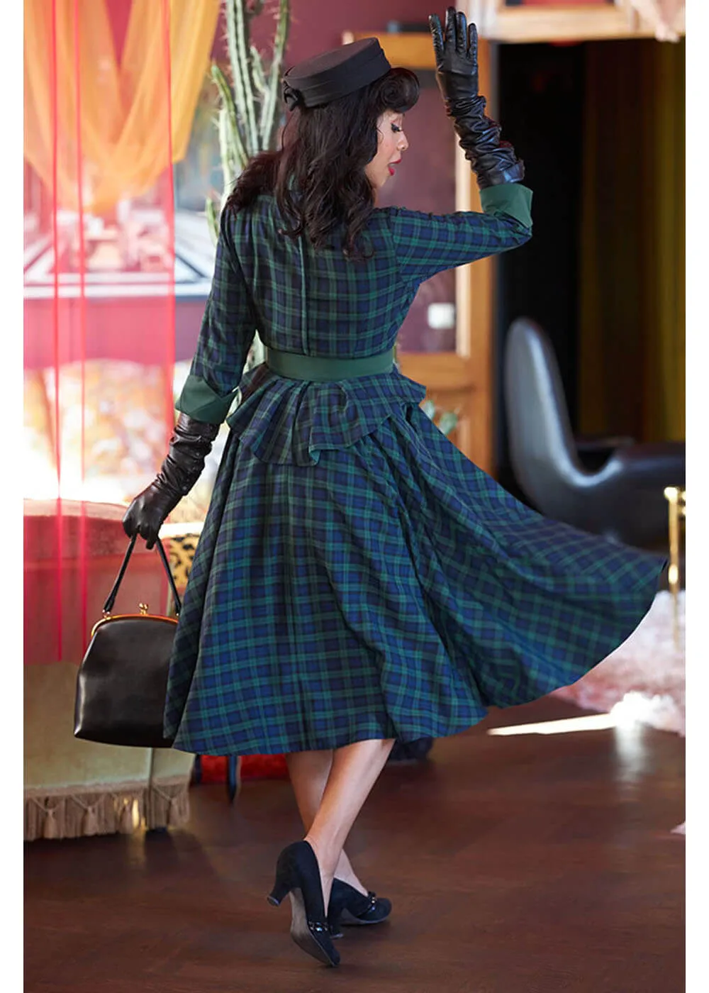 Miss Candyfloss Esmee Gia Tartan 50's Swing Dress Emerald