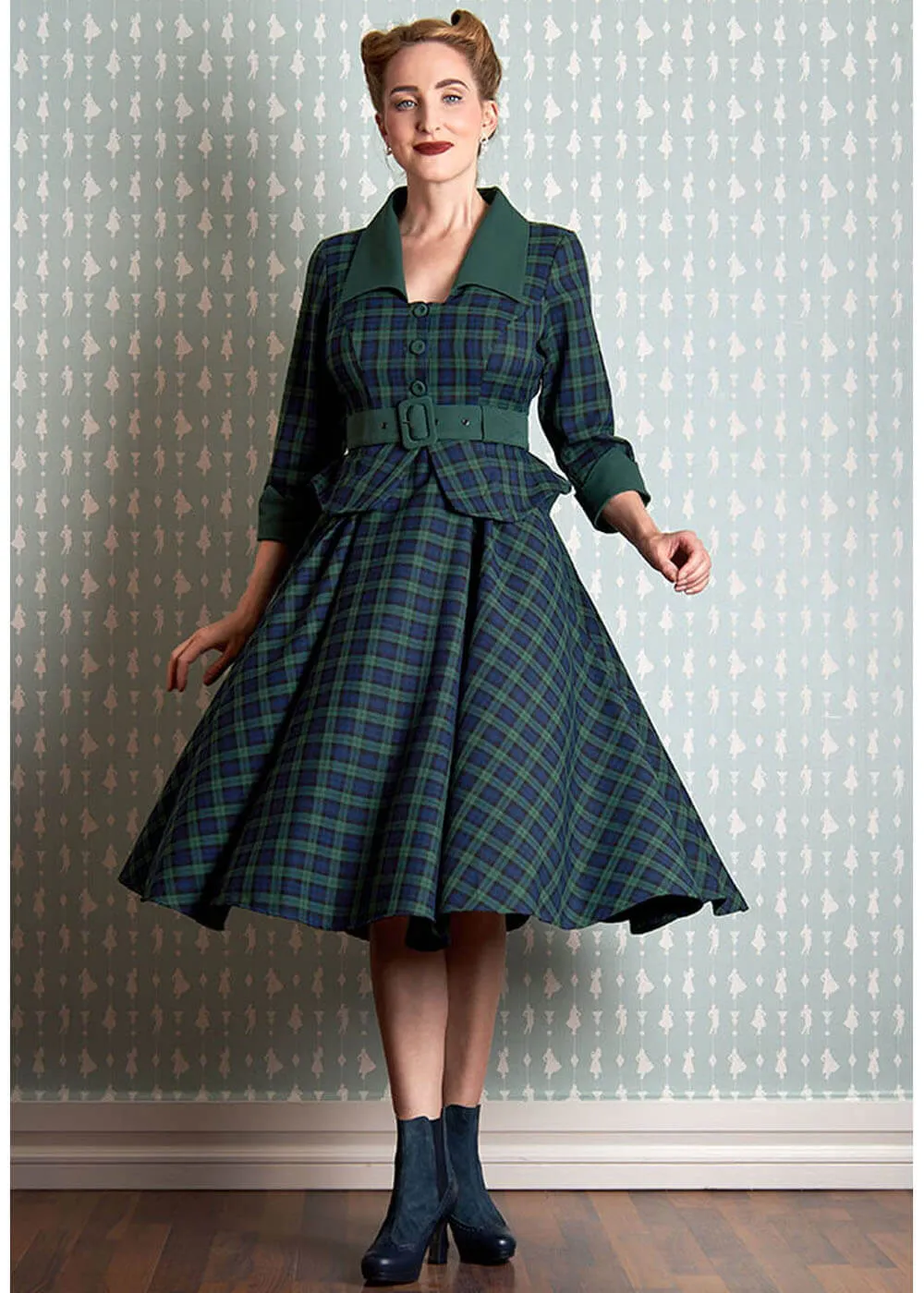 Miss Candyfloss Esmee Gia Tartan 50's Swing Dress Emerald