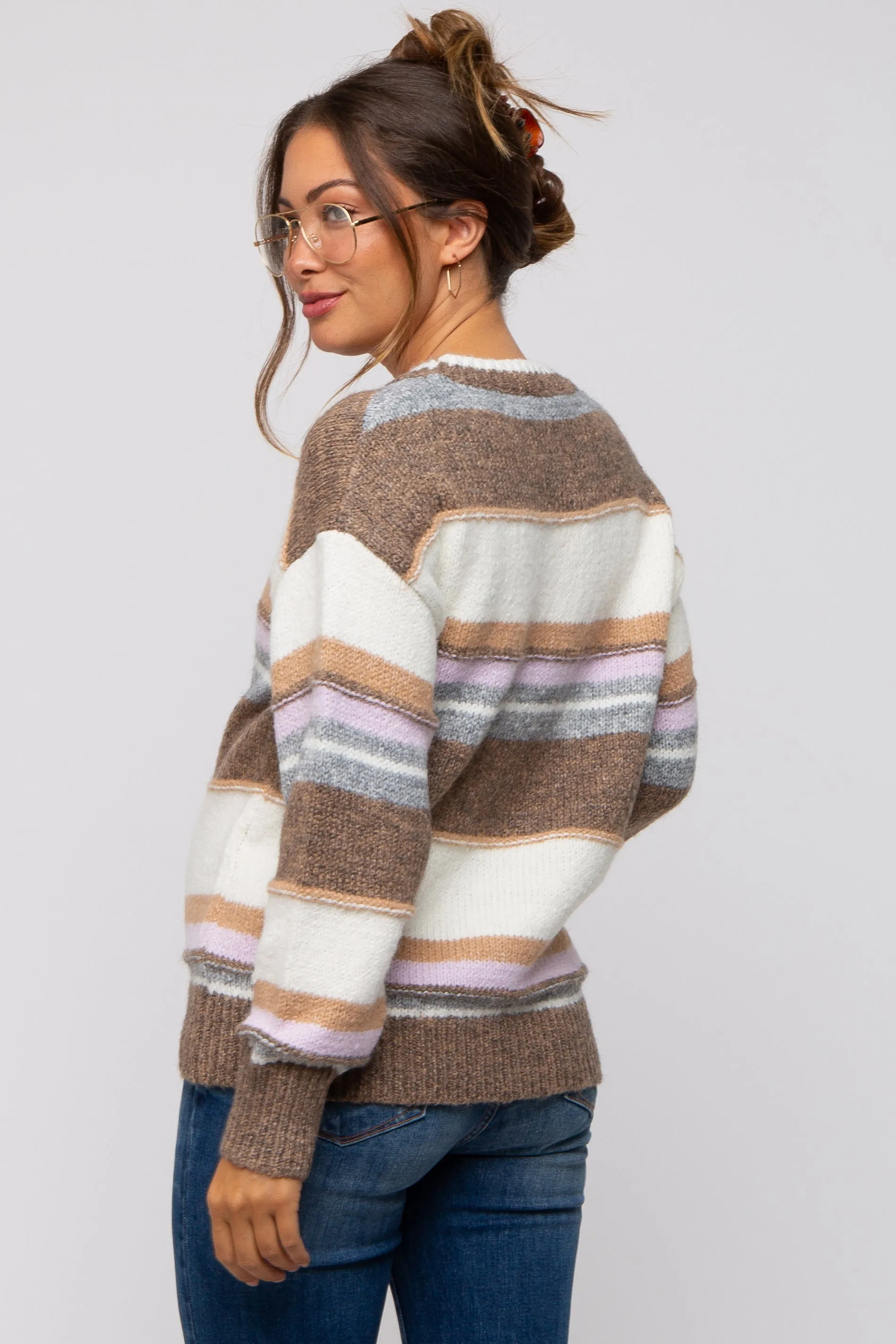 Mocha Striped Drop Shoulder Maternity Sweater