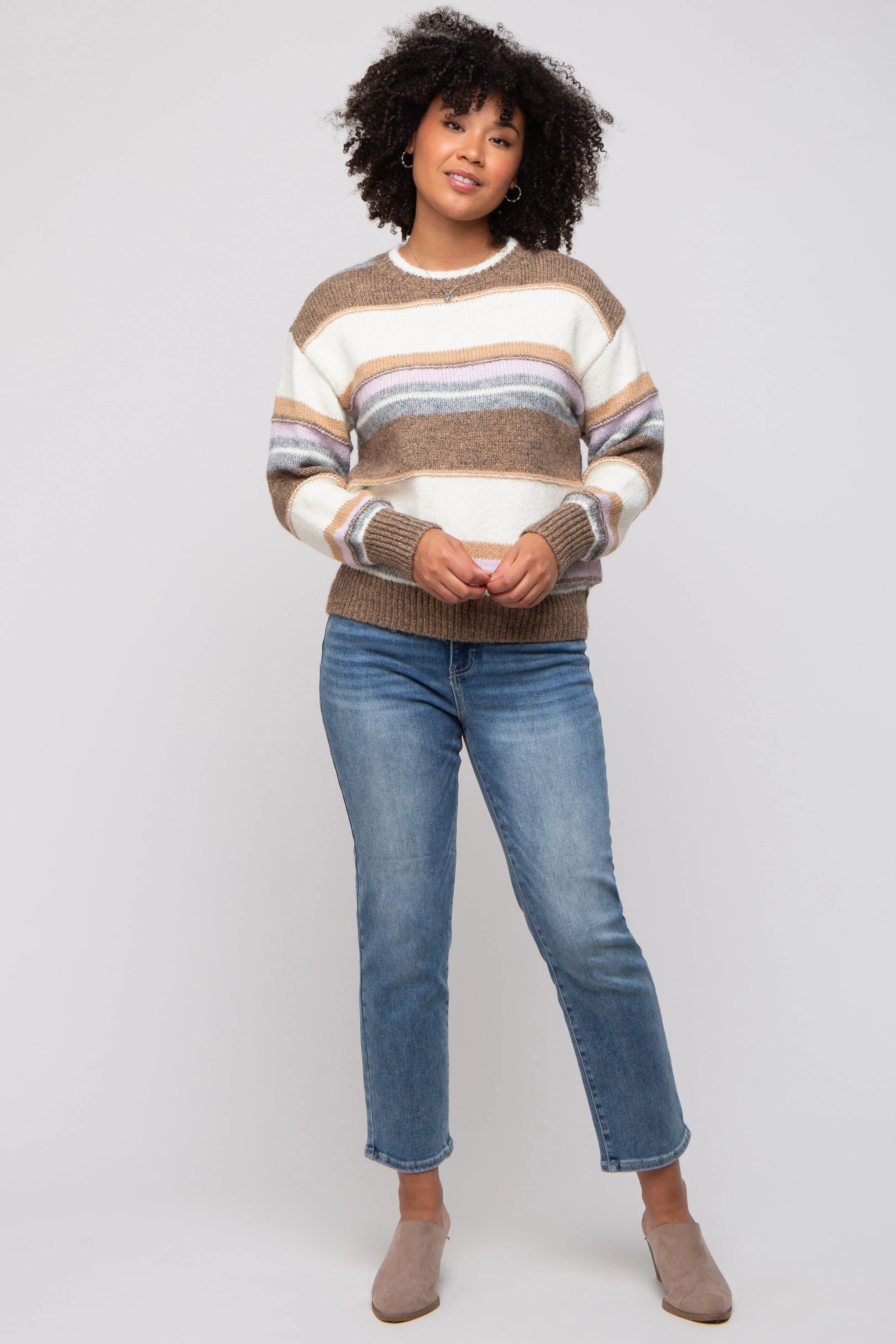 Mocha Striped Drop Shoulder Maternity Sweater