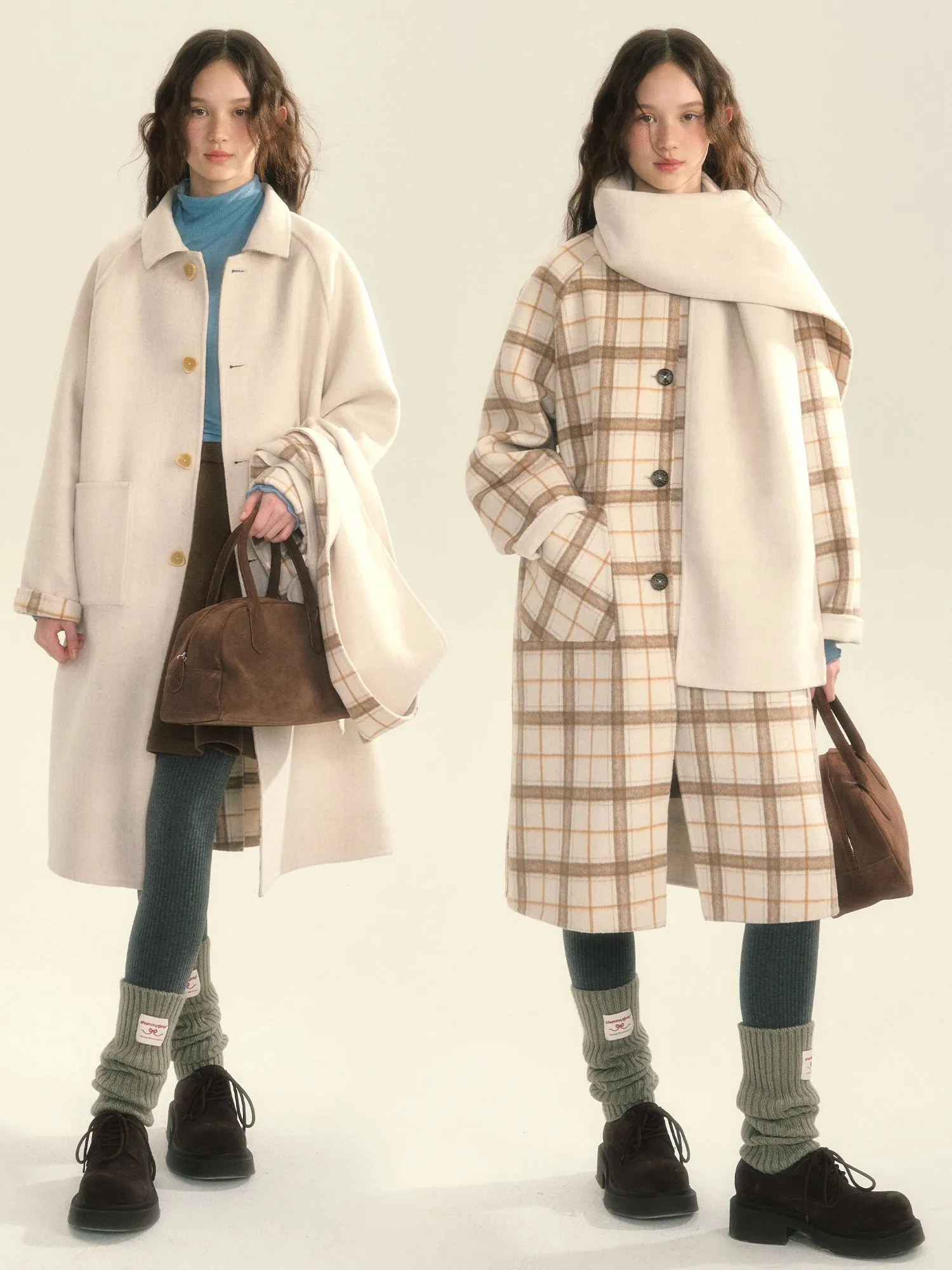 Muffler Reversible Plain Checked Retro Long Wool Stenkler-Coat