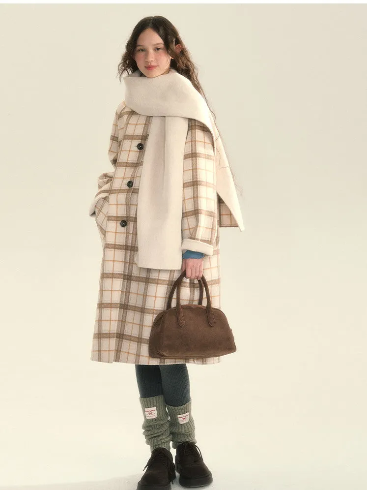 Muffler Reversible Plain Checked Retro Long Wool Stenkler-Coat