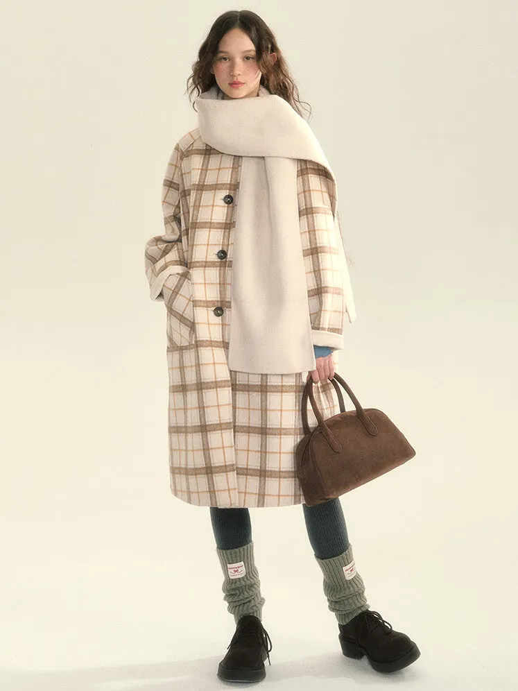 Muffler Reversible Plain Checked Retro Long Wool Stenkler-Coat