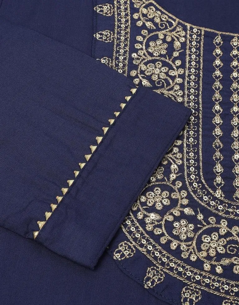 Navy Blue Sequence Straight Kurti With Pant And Dupatta