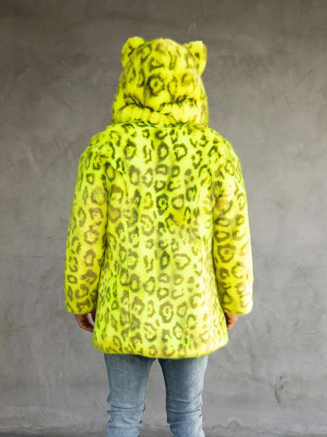 Neon Yellow Leopard Luxe Classic Faux Fur Coat | Men's