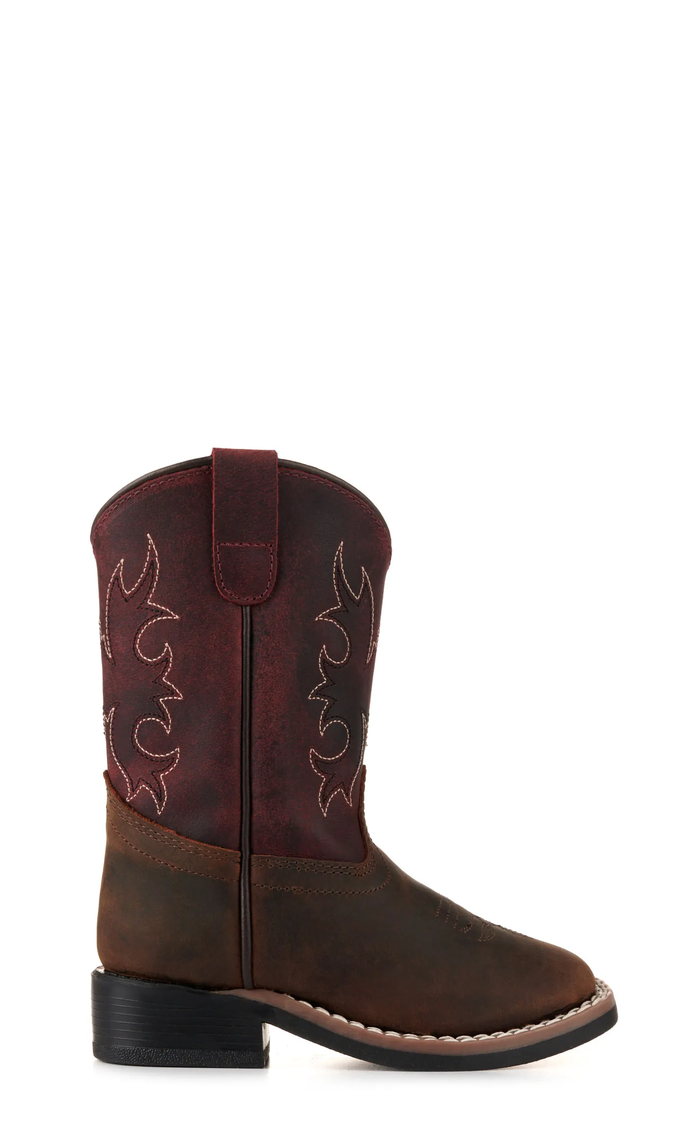 Old West Toddler Brown and Burgundy Wide Square Toe Cowboy Boots