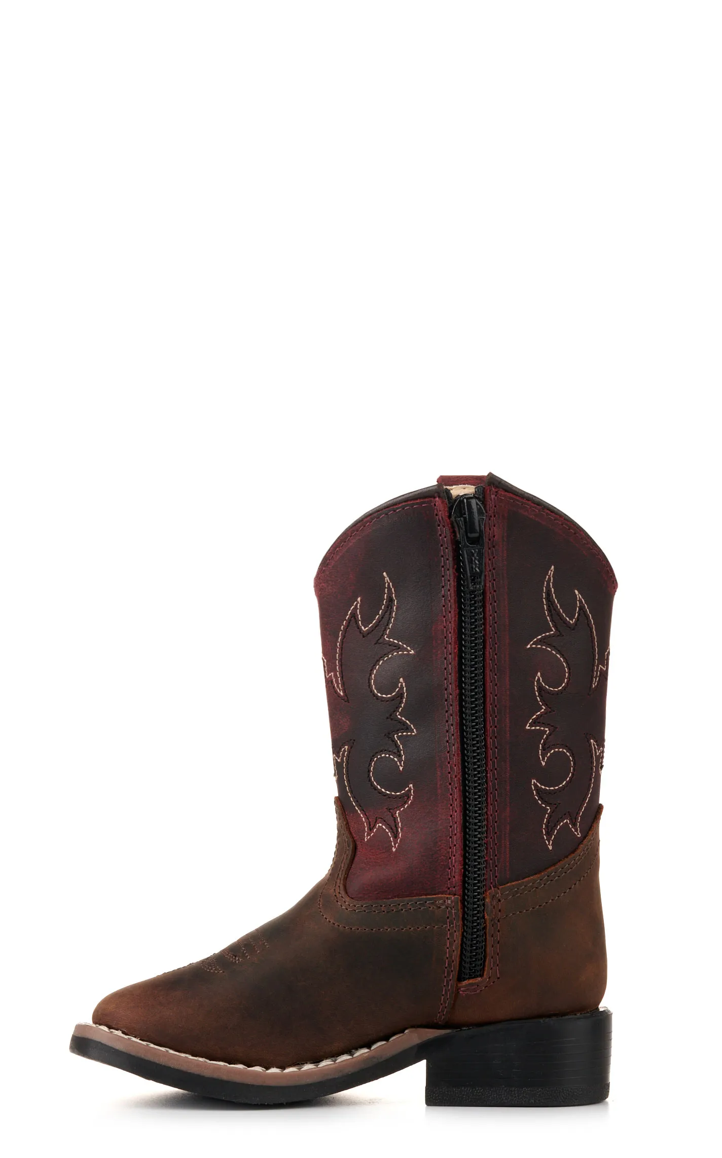 Old West Toddler Brown and Burgundy Wide Square Toe Cowboy Boots