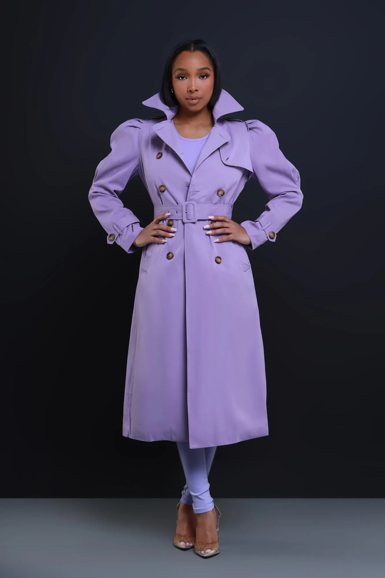 On The List Longline Belted Trenchcoat - Lavender