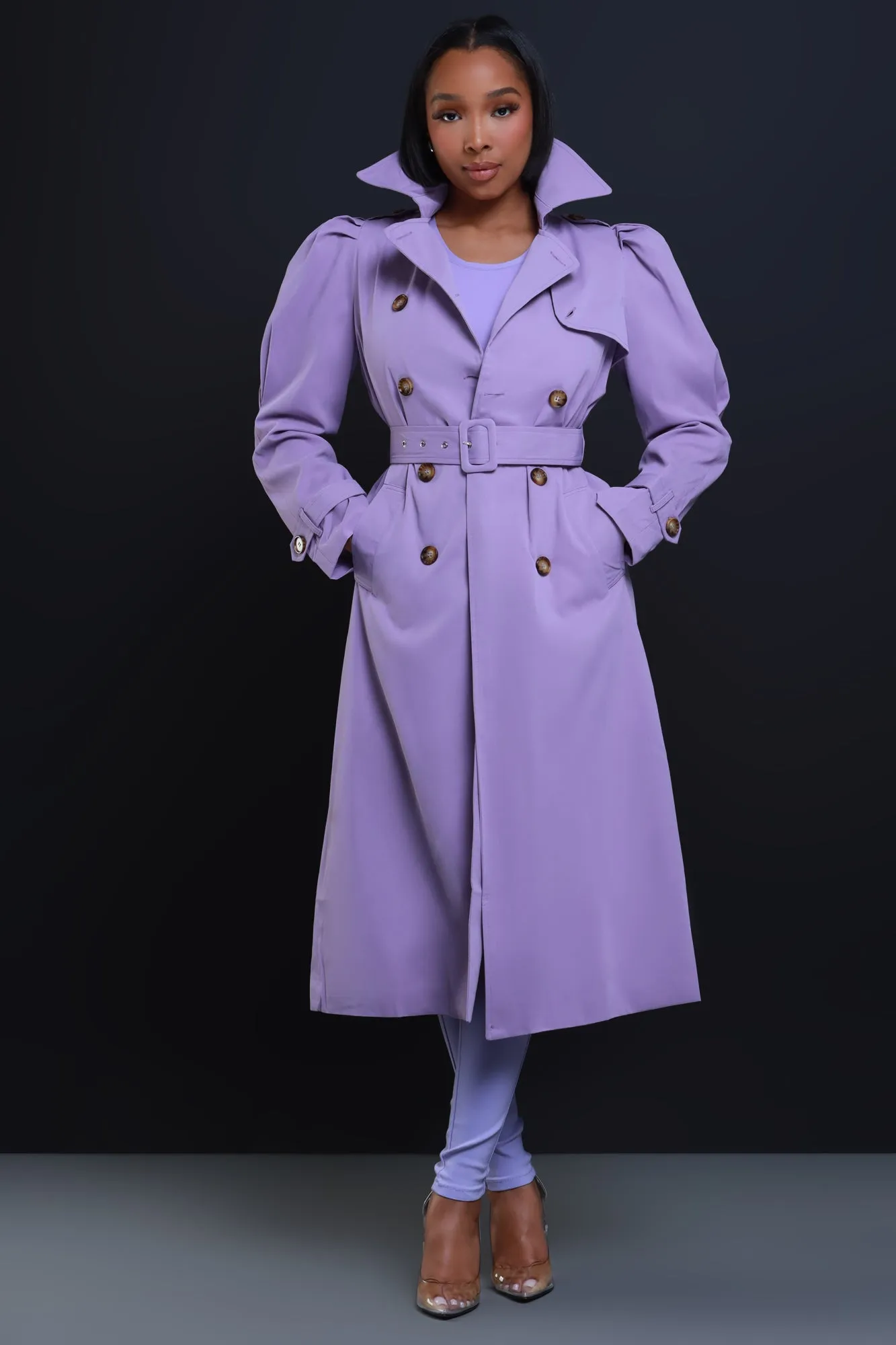 On The List Longline Belted Trenchcoat - Lavender