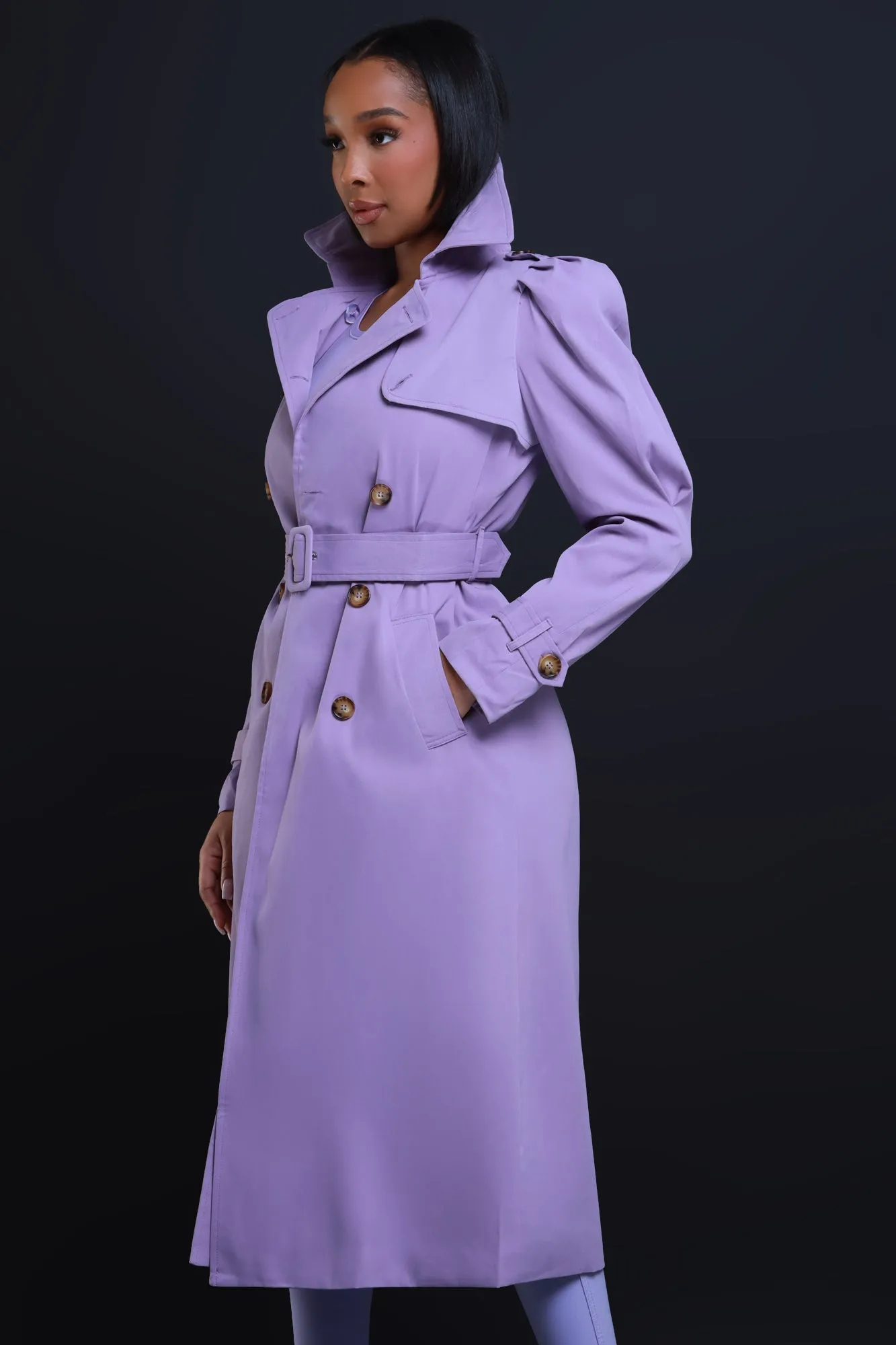 On The List Longline Belted Trenchcoat - Lavender