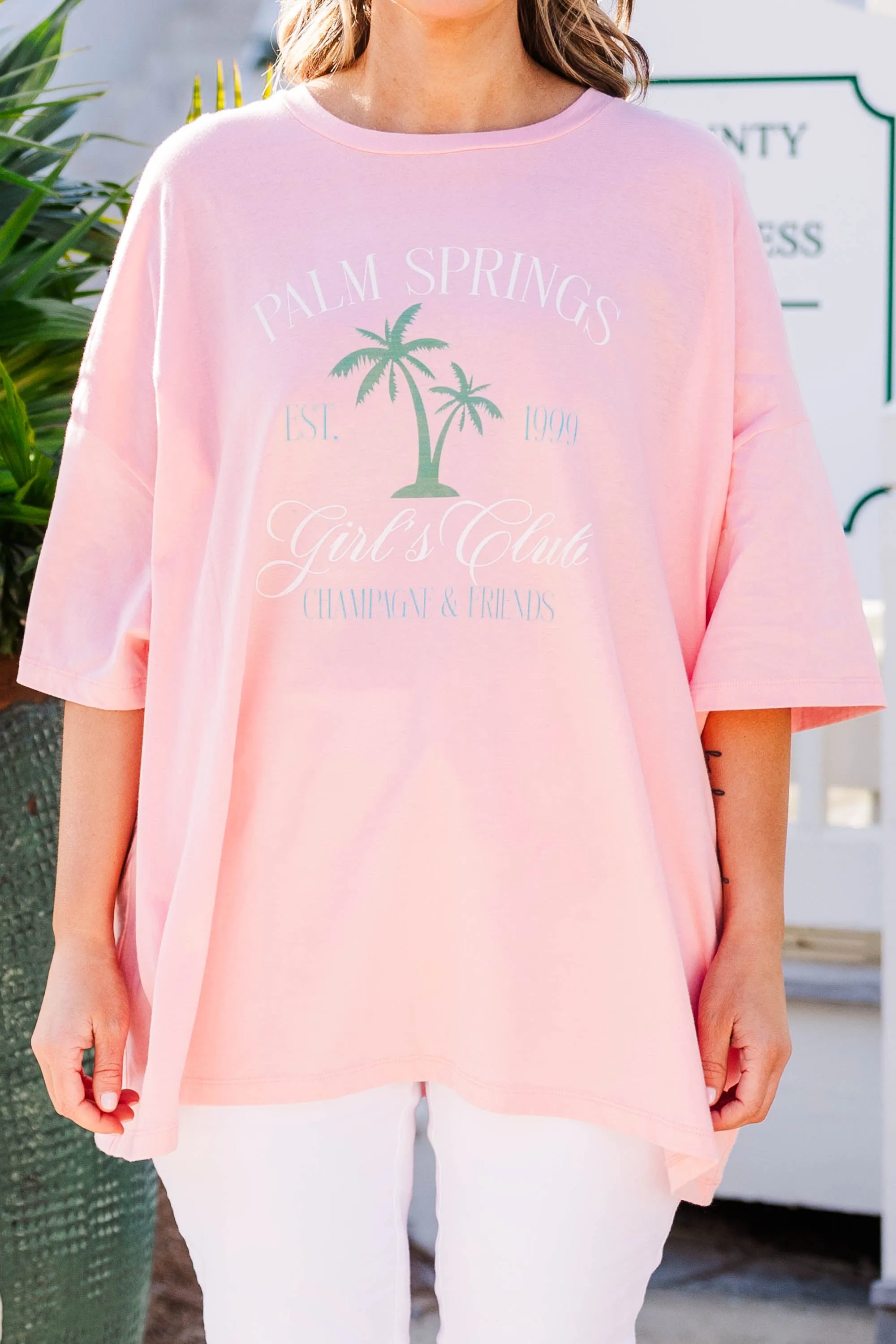 Palm Springs Girls Club Boyfriend Tee, Dark Pink