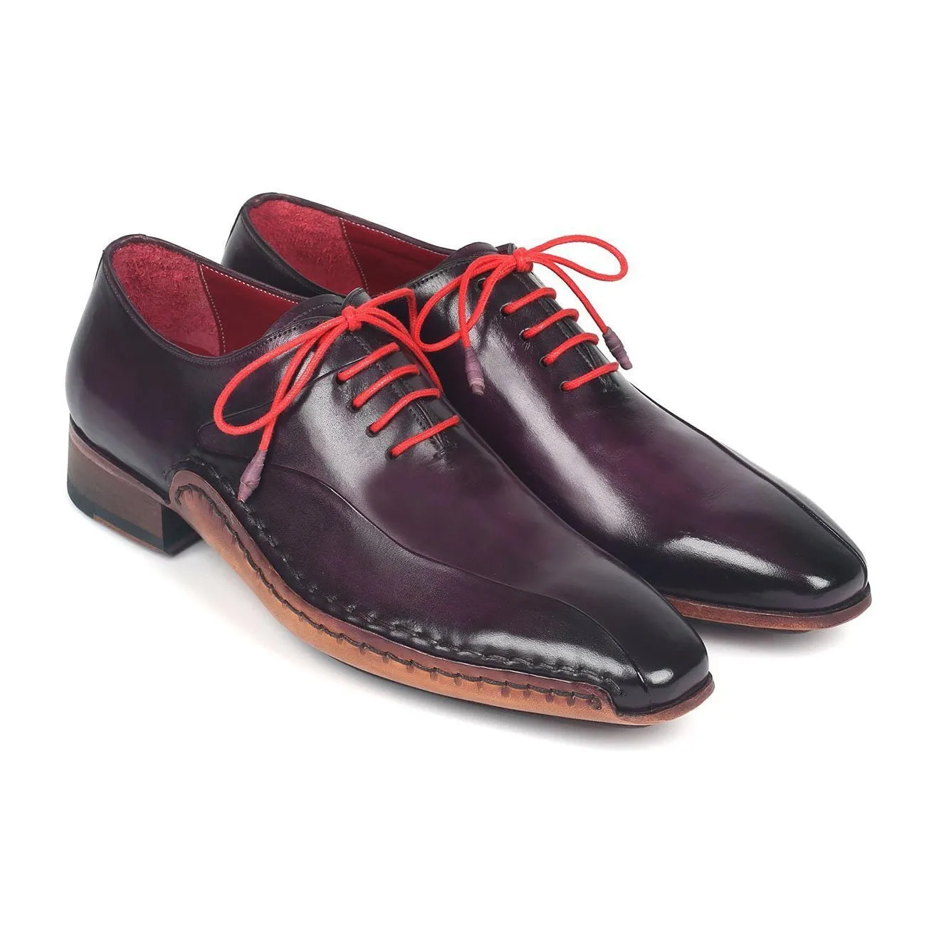 Paul Parkman 018-PRP Men's Shoes Purple Calf-Skin Leather Side Hawd-Sewn Oxfords (PM6281)