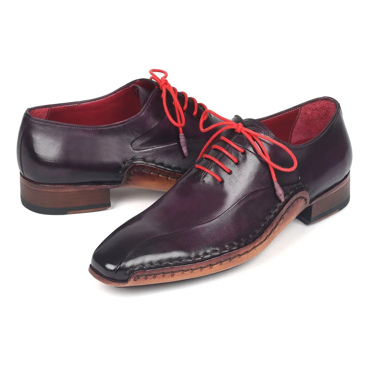 Paul Parkman 018-PRP Men's Shoes Purple Calf-Skin Leather Side Hawd-Sewn Oxfords (PM6281)