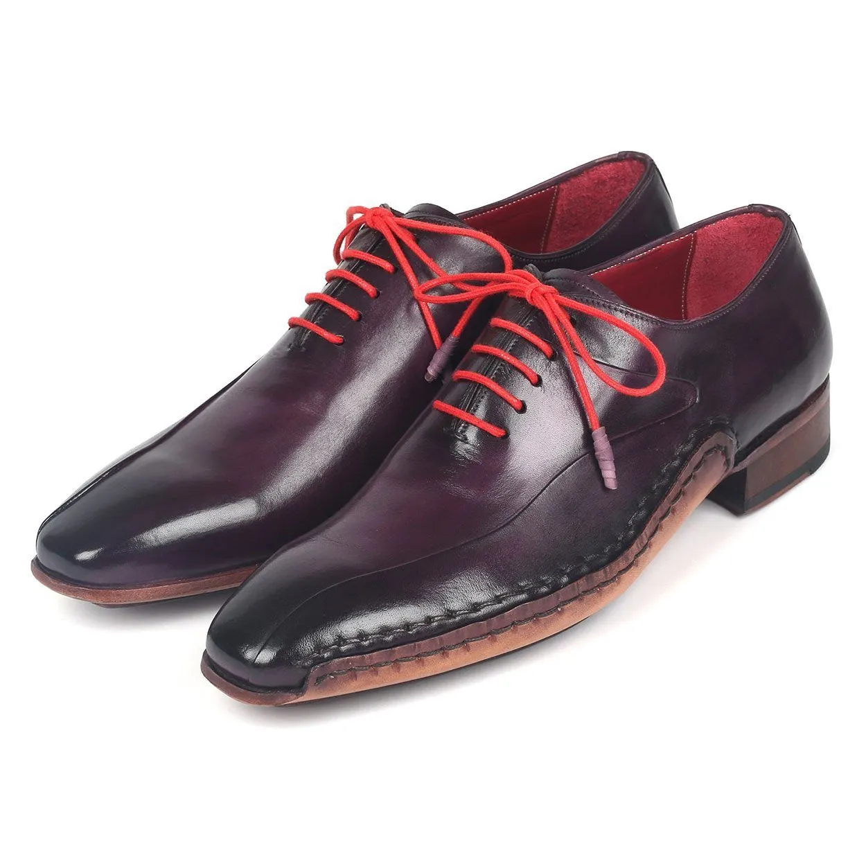 Paul Parkman 018-PRP Men's Shoes Purple Calf-Skin Leather Side Hawd-Sewn Oxfords (PM6281)