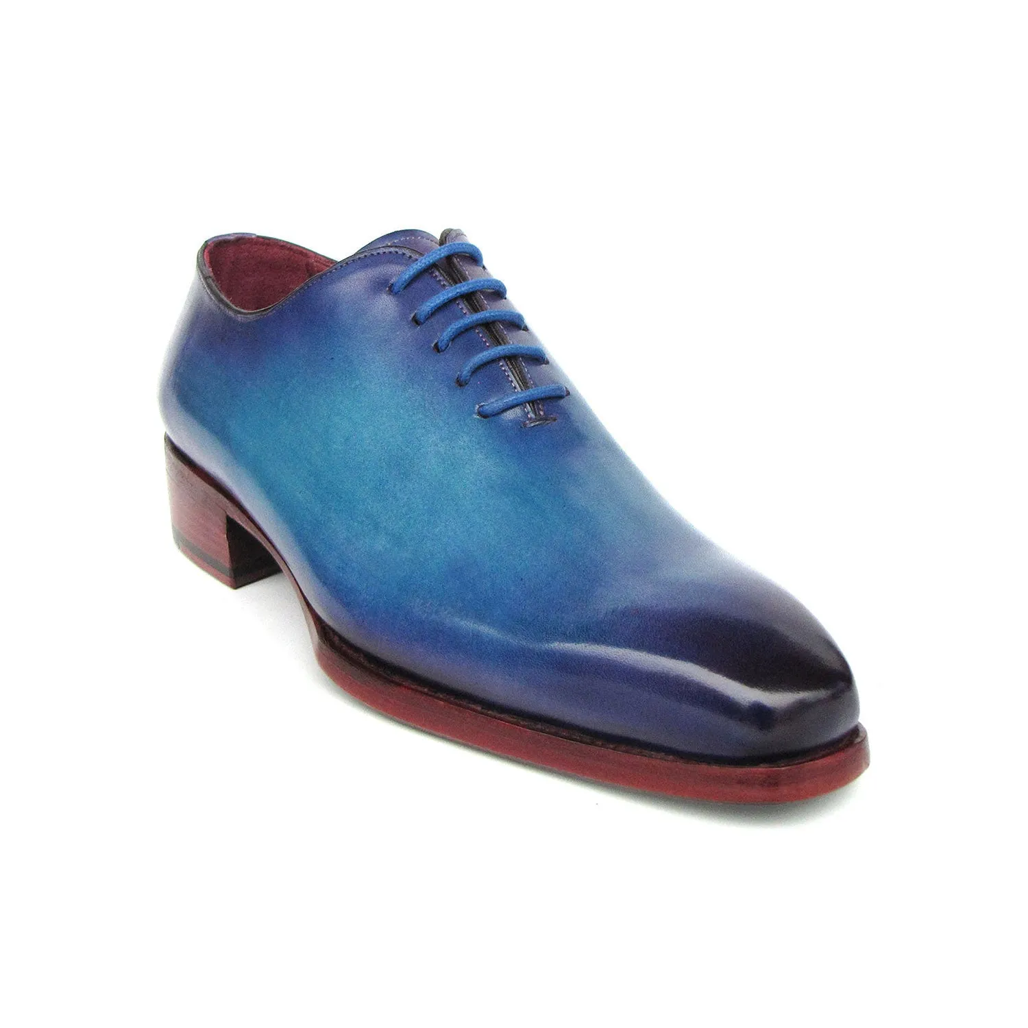 Paul Parkman 044TRQ Men's Shoes Blue & Turquoise Hand-Painted Leather Goodyear Welted Wholecut Oxfords (PM6394)