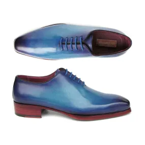 Paul Parkman 044TRQ Men's Shoes Blue & Turquoise Hand-Painted Leather Goodyear Welted Wholecut Oxfords (PM6394)