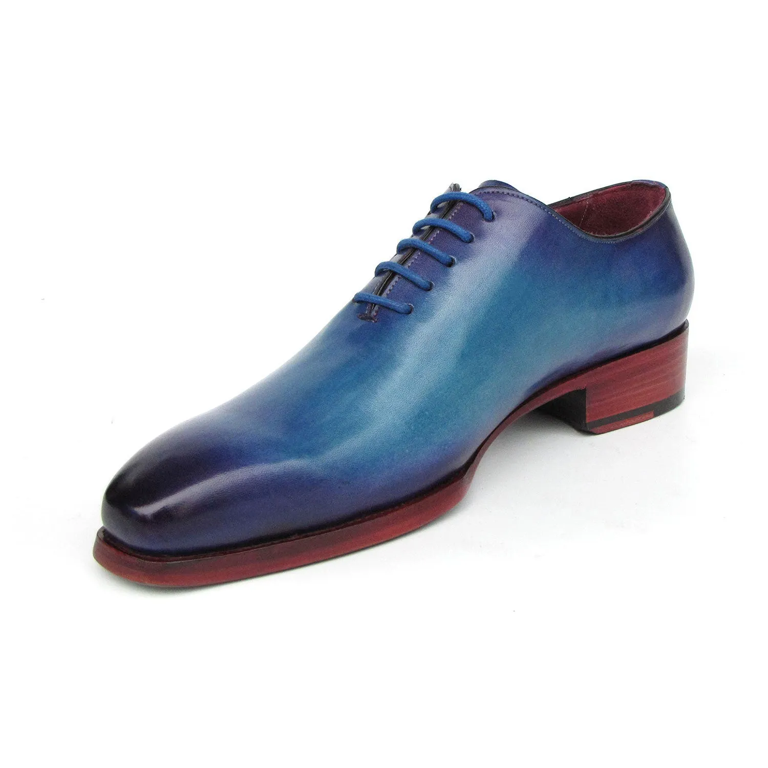 Paul Parkman 044TRQ Men's Shoes Blue & Turquoise Hand-Painted Leather Goodyear Welted Wholecut Oxfords (PM6394)