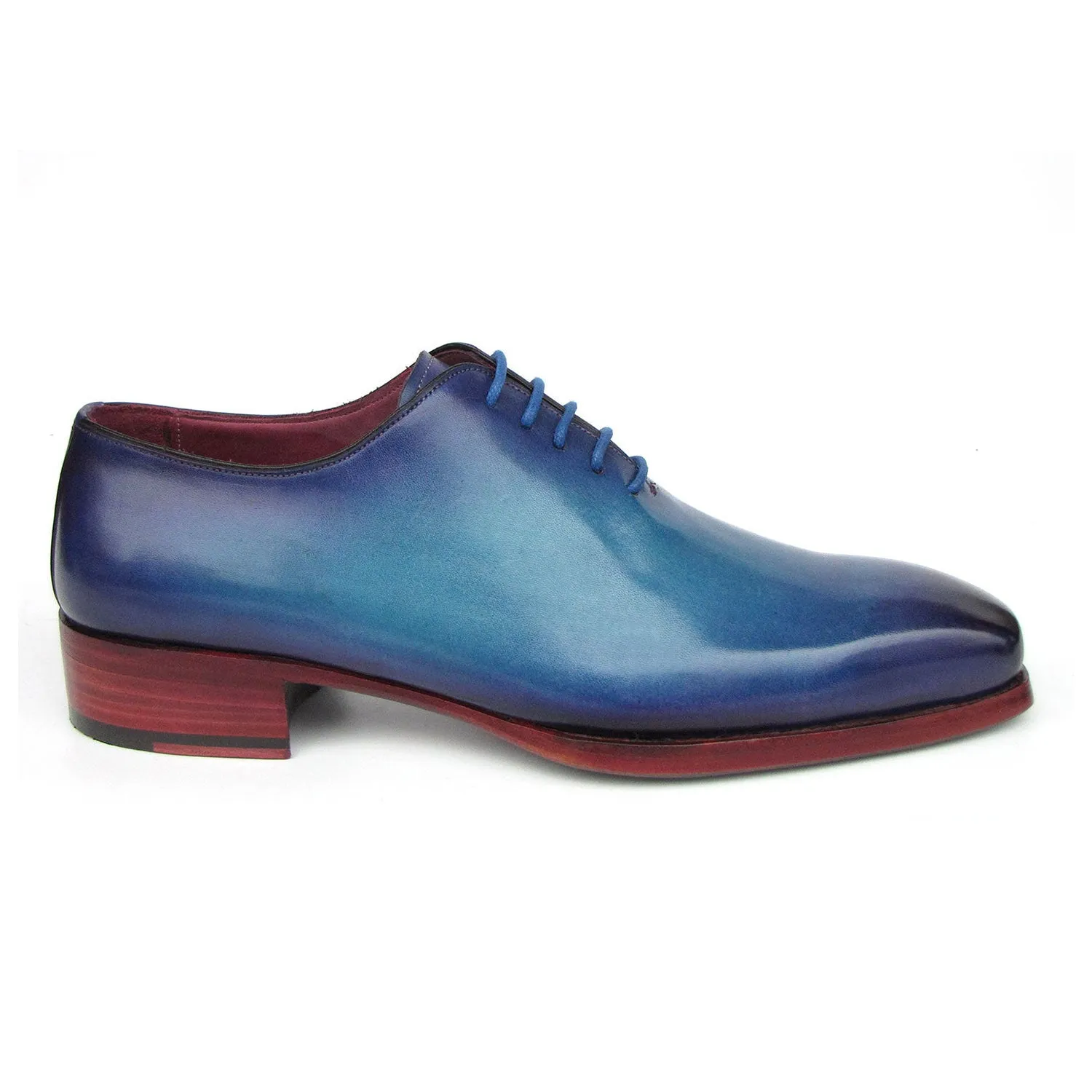 Paul Parkman 044TRQ Men's Shoes Blue & Turquoise Hand-Painted Leather Goodyear Welted Wholecut Oxfords (PM6394)