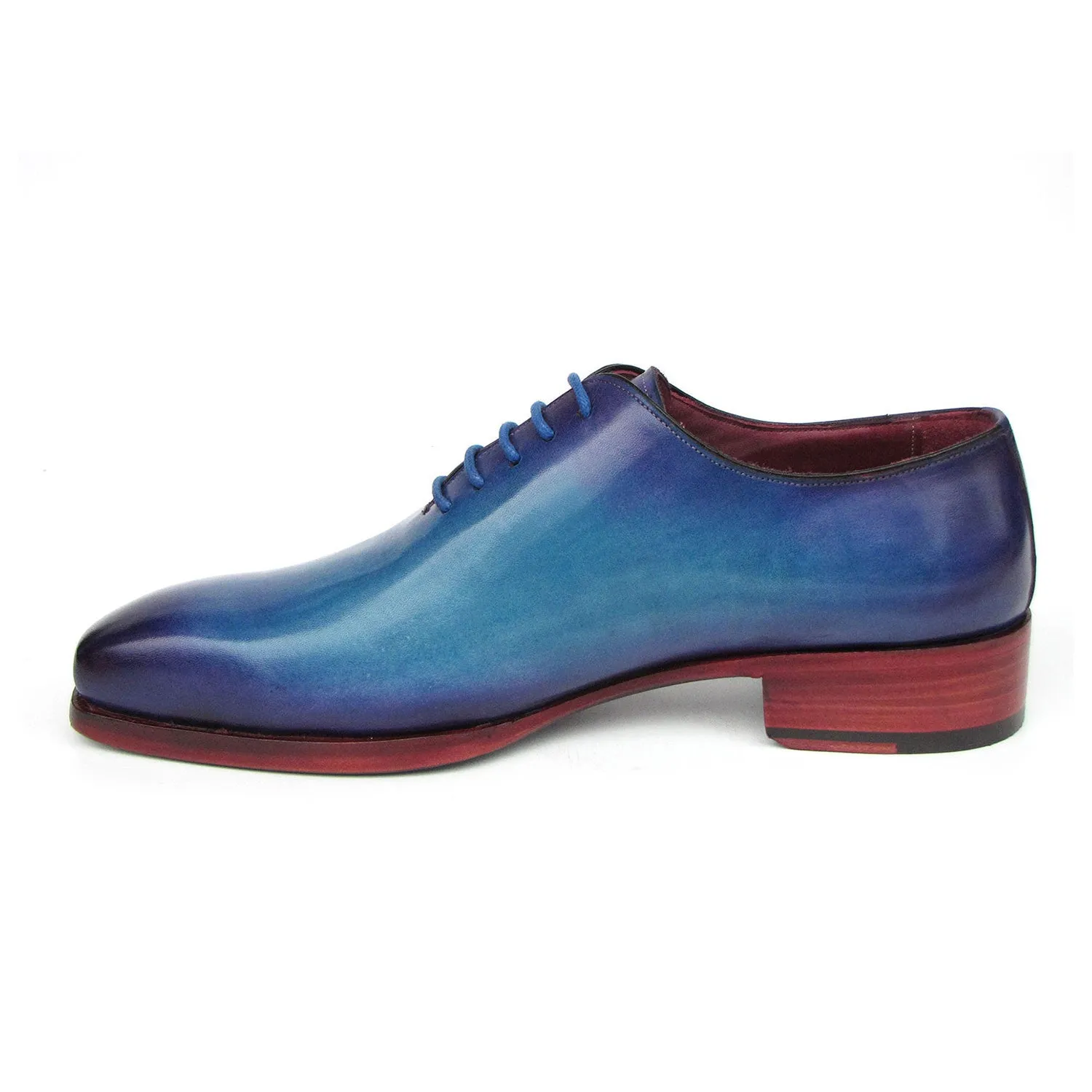 Paul Parkman 044TRQ Men's Shoes Blue & Turquoise Hand-Painted Leather Goodyear Welted Wholecut Oxfords (PM6394)