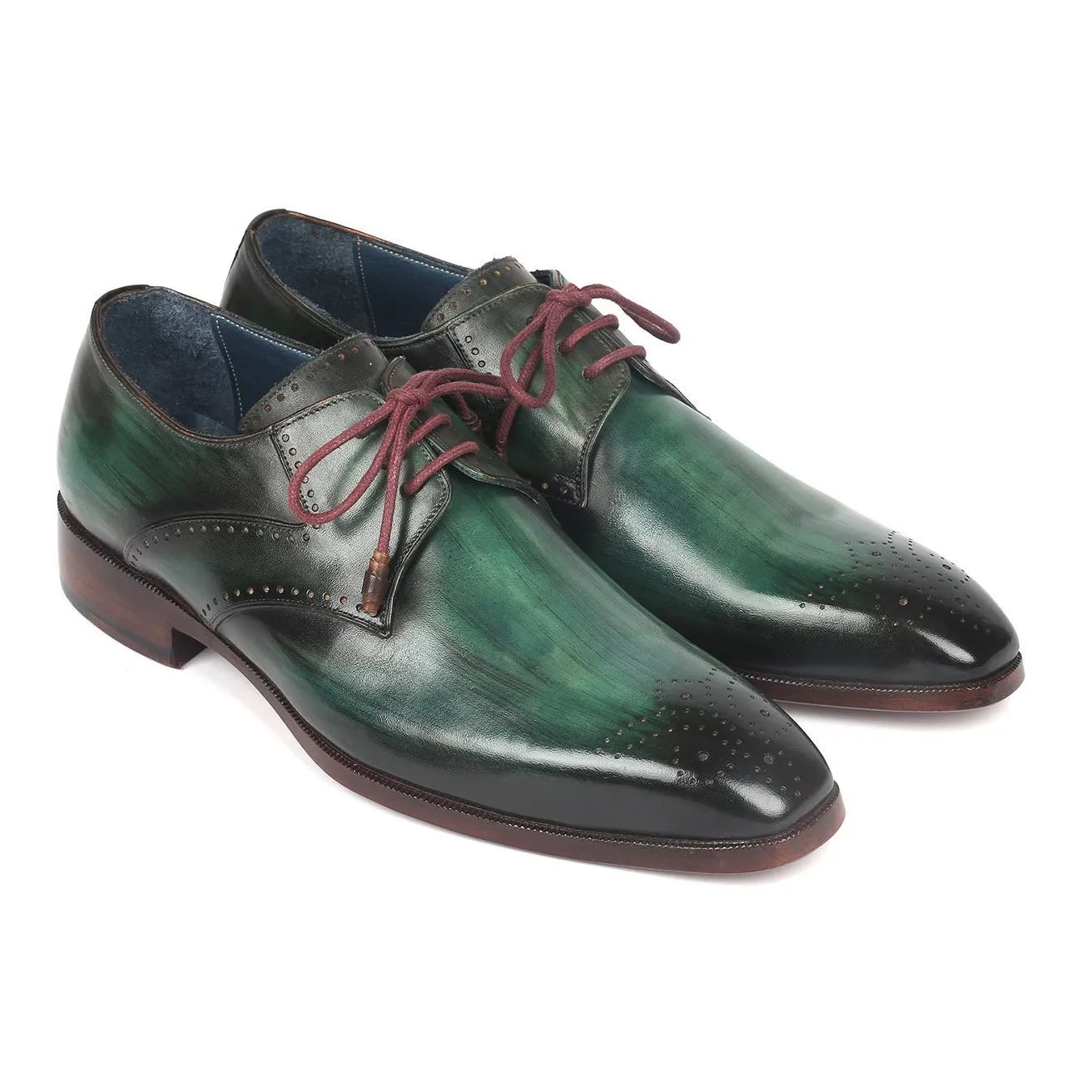 Paul Parkman 6584-GRN Men's Shoes Green Calf-Skin Leather Medallion Toe Derby Oxfords (PM6274)