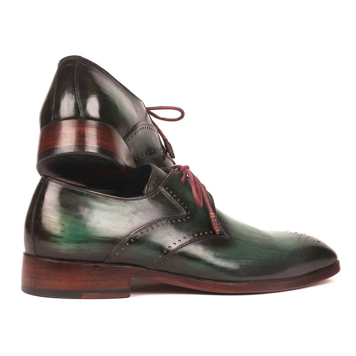 Paul Parkman 6584-GRN Men's Shoes Green Calf-Skin Leather Medallion Toe Derby Oxfords (PM6274)