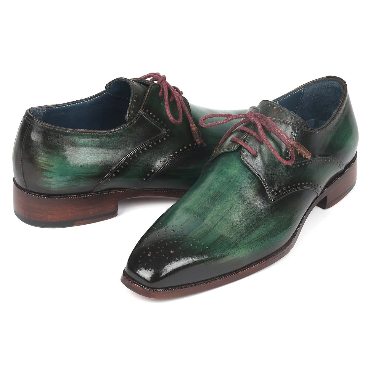 Paul Parkman 6584-GRN Men's Shoes Green Calf-Skin Leather Medallion Toe Derby Oxfords (PM6274)