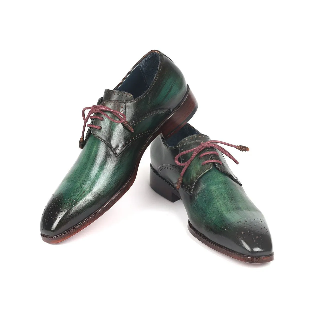 Paul Parkman 6584-GRN Men's Shoes Green Calf-Skin Leather Medallion Toe Derby Oxfords (PM6274)