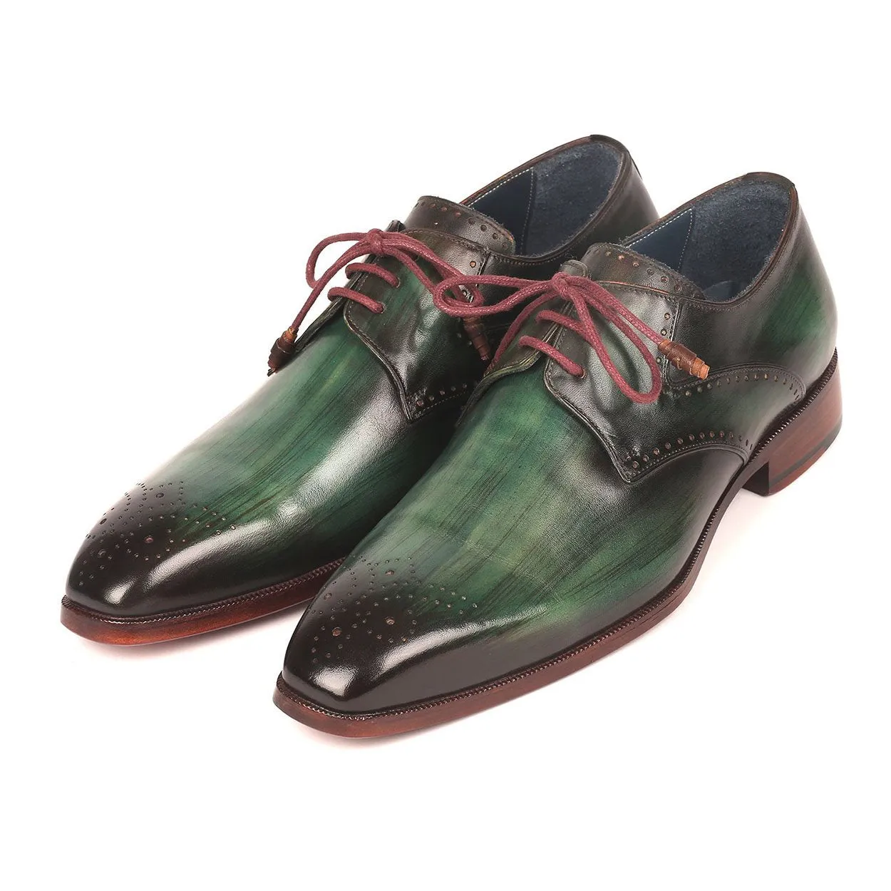 Paul Parkman 6584-GRN Men's Shoes Green Calf-Skin Leather Medallion Toe Derby Oxfords (PM6274)