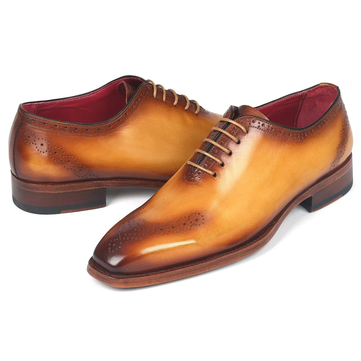 Paul Parkman 7614-CML Men's Shoes Camel Calf-Skin Leather Goodyear Welted Punch Oxfords (PM6280)