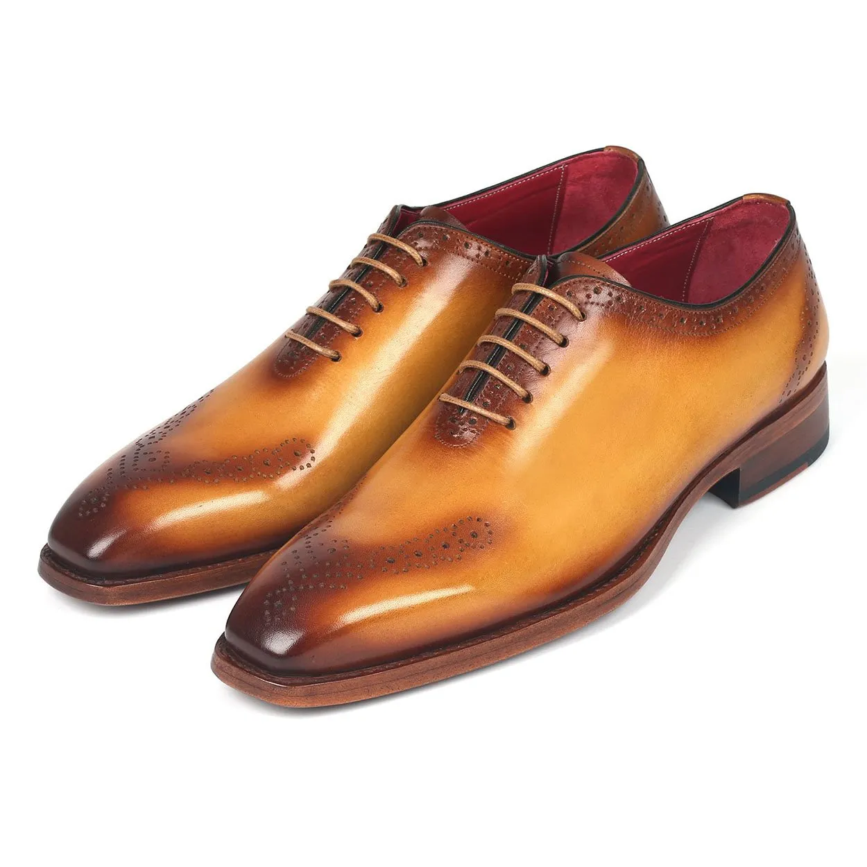 Paul Parkman 7614-CML Men's Shoes Camel Calf-Skin Leather Goodyear Welted Punch Oxfords (PM6280)