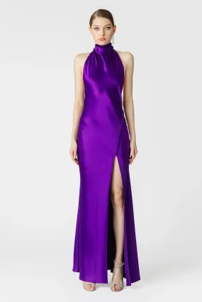 Penelope Backless Satin Gown in Purple