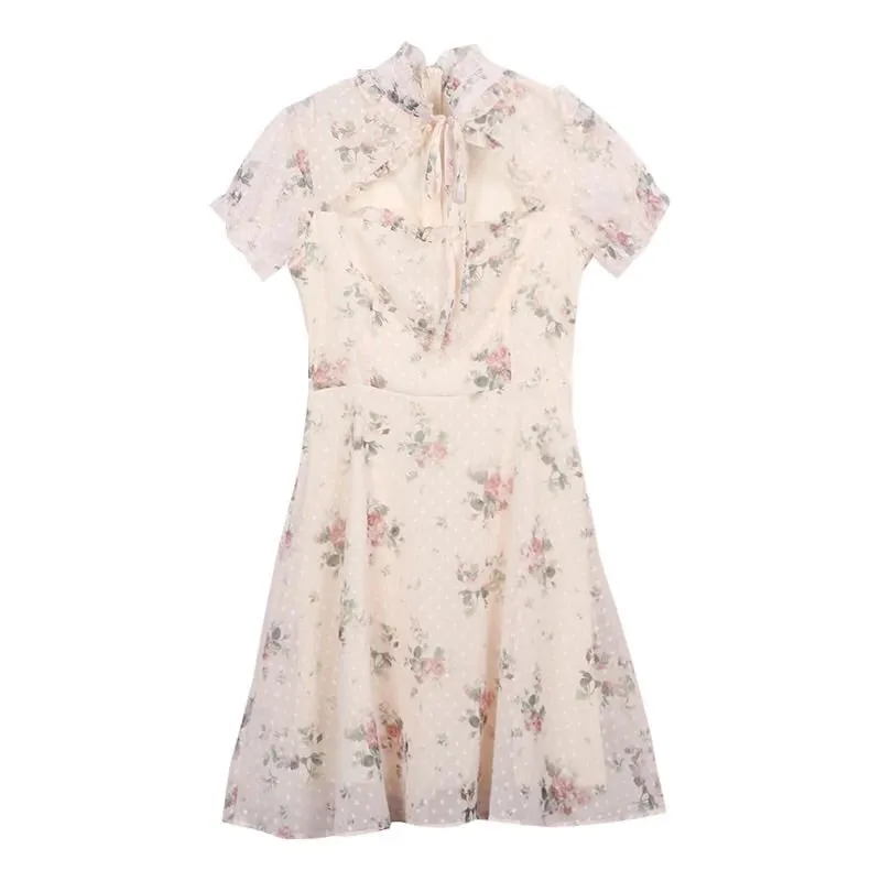 Petal Breeze Floral Vintage-Aesthetic Cottage Fairy Dress