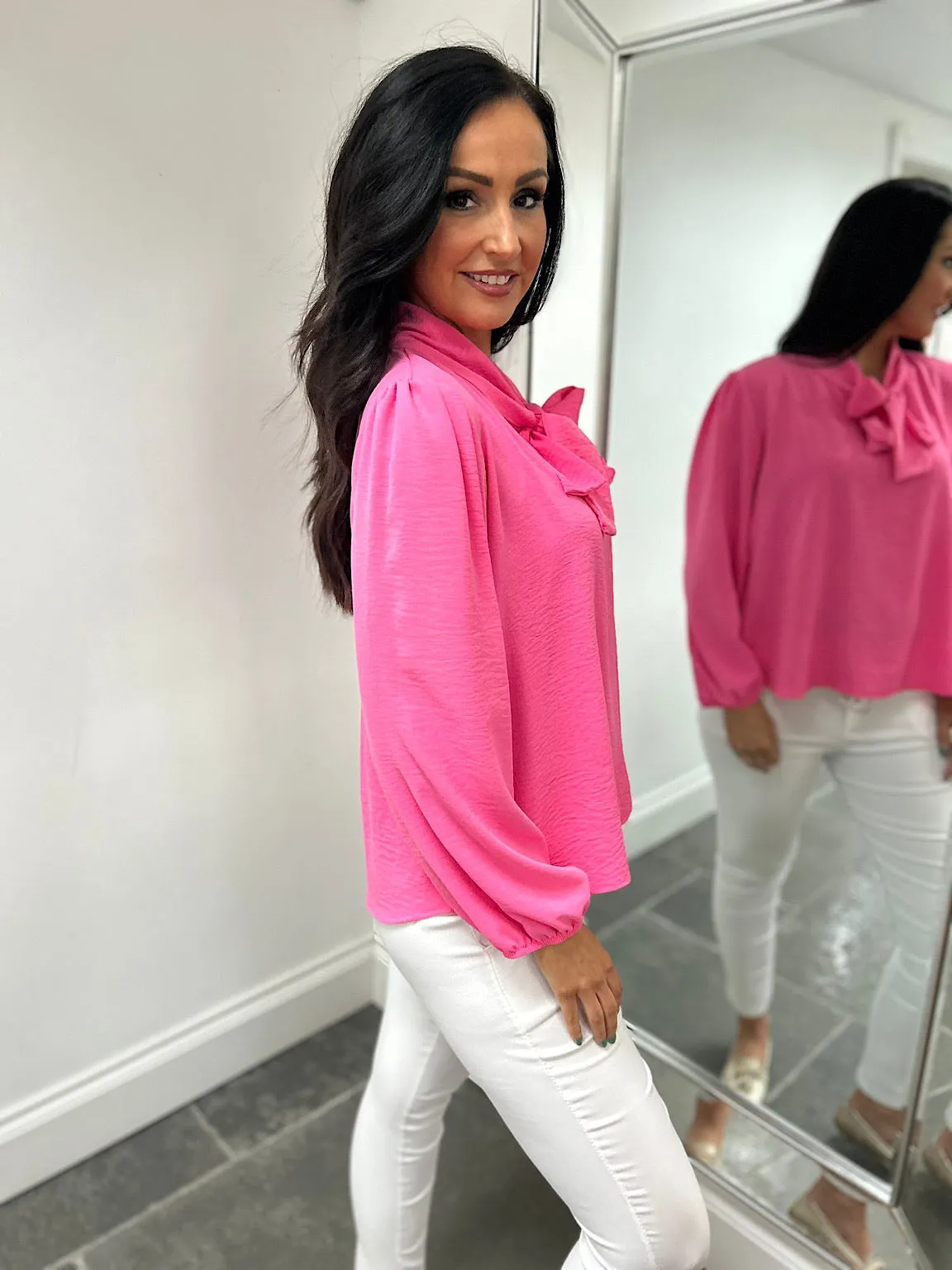 Pink Tie Neck Blouse Grace