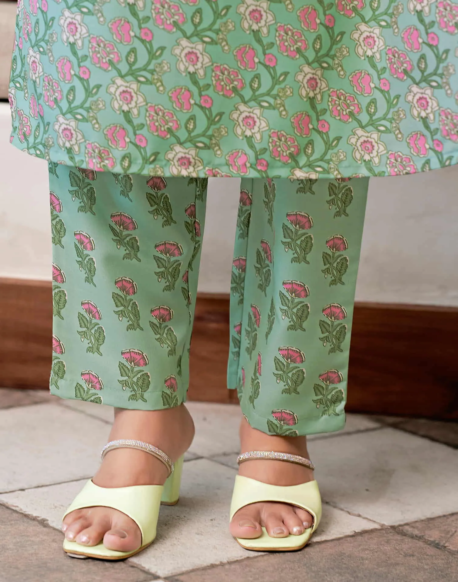 Pista Green Printed Rayon Straight Kurta With Pant And Dupatta