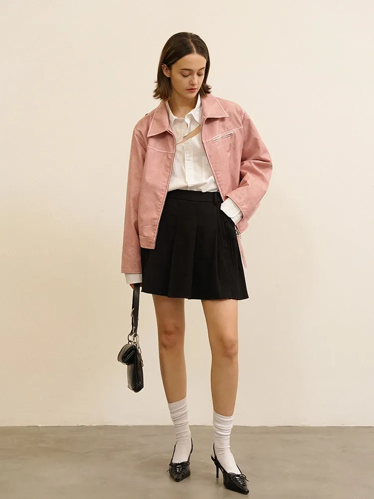 Plain Cute Refreshing  Retro Leather-Jacket