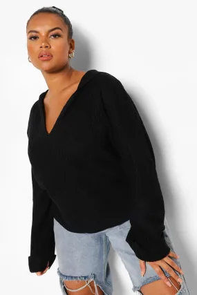 Plus Knitted Oversized Hooded Sweater