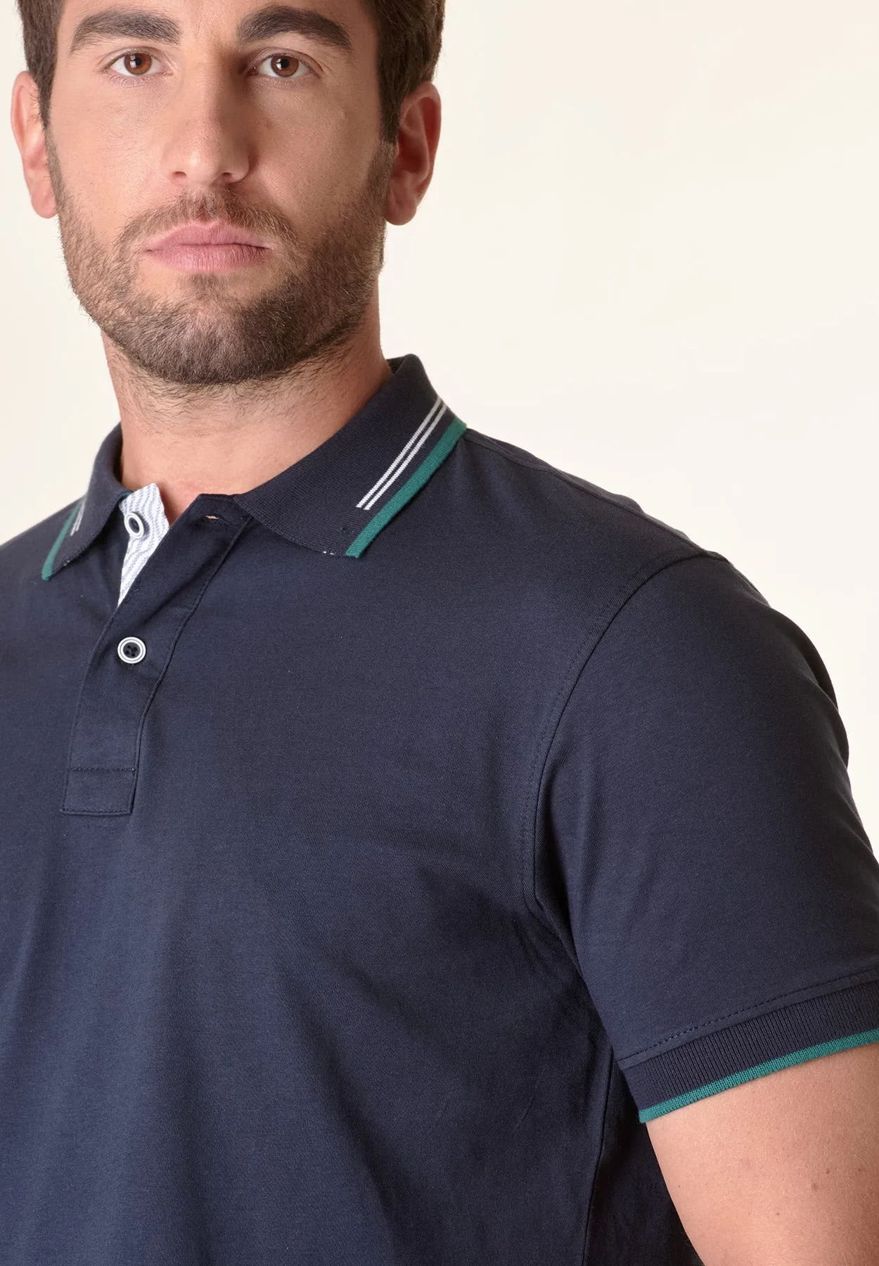 Polo blu jersey cotone dettaglio righe