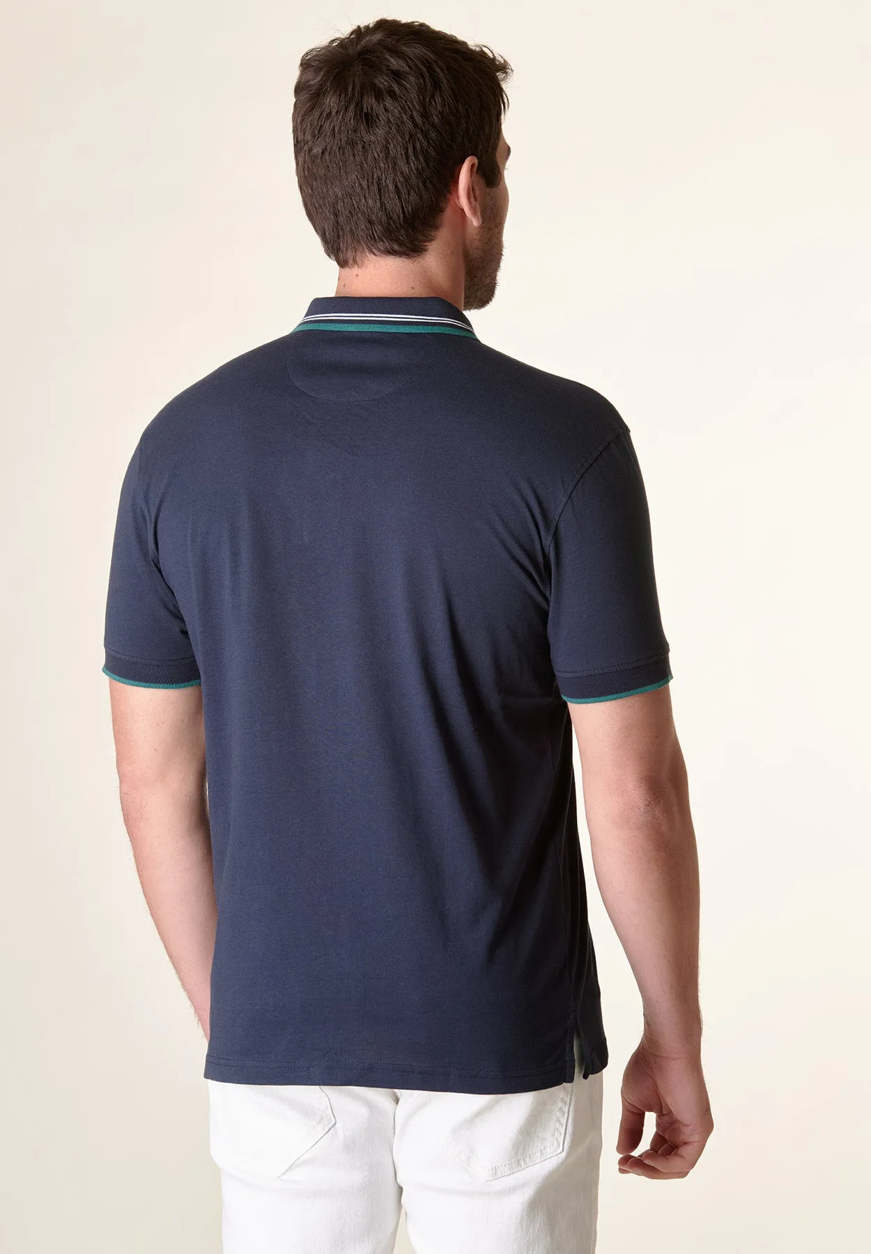 Polo blu jersey cotone dettaglio righe