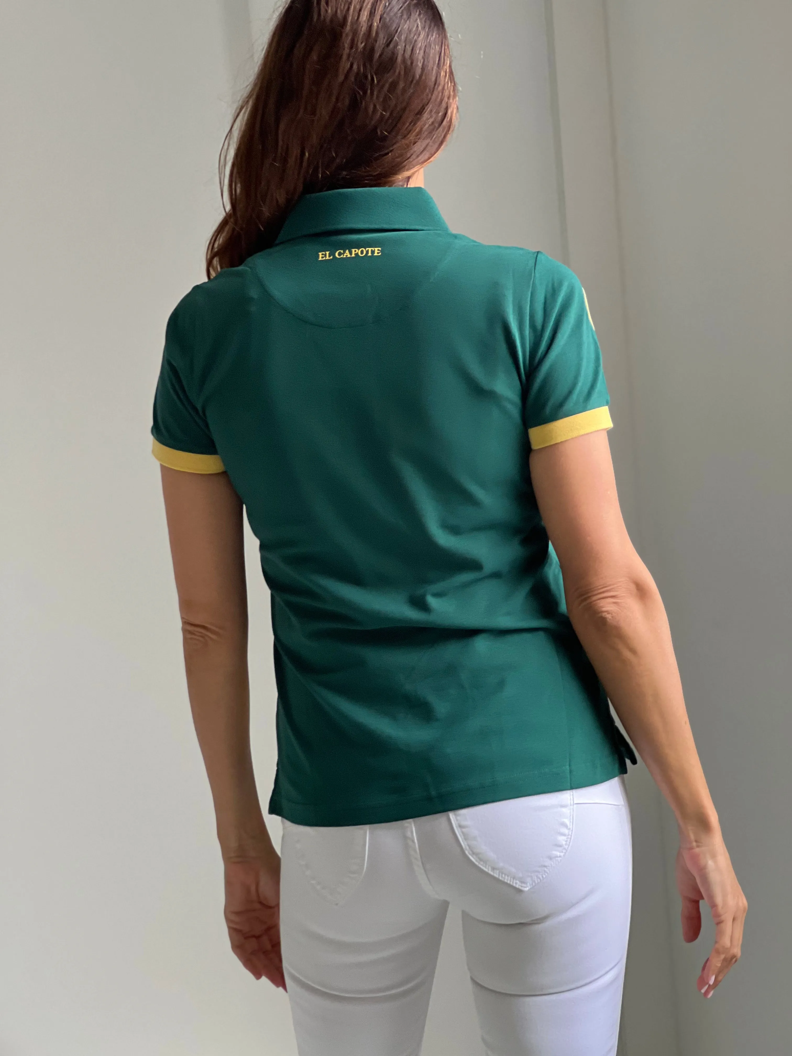 Polo Verde Franja Amarilla Mujer