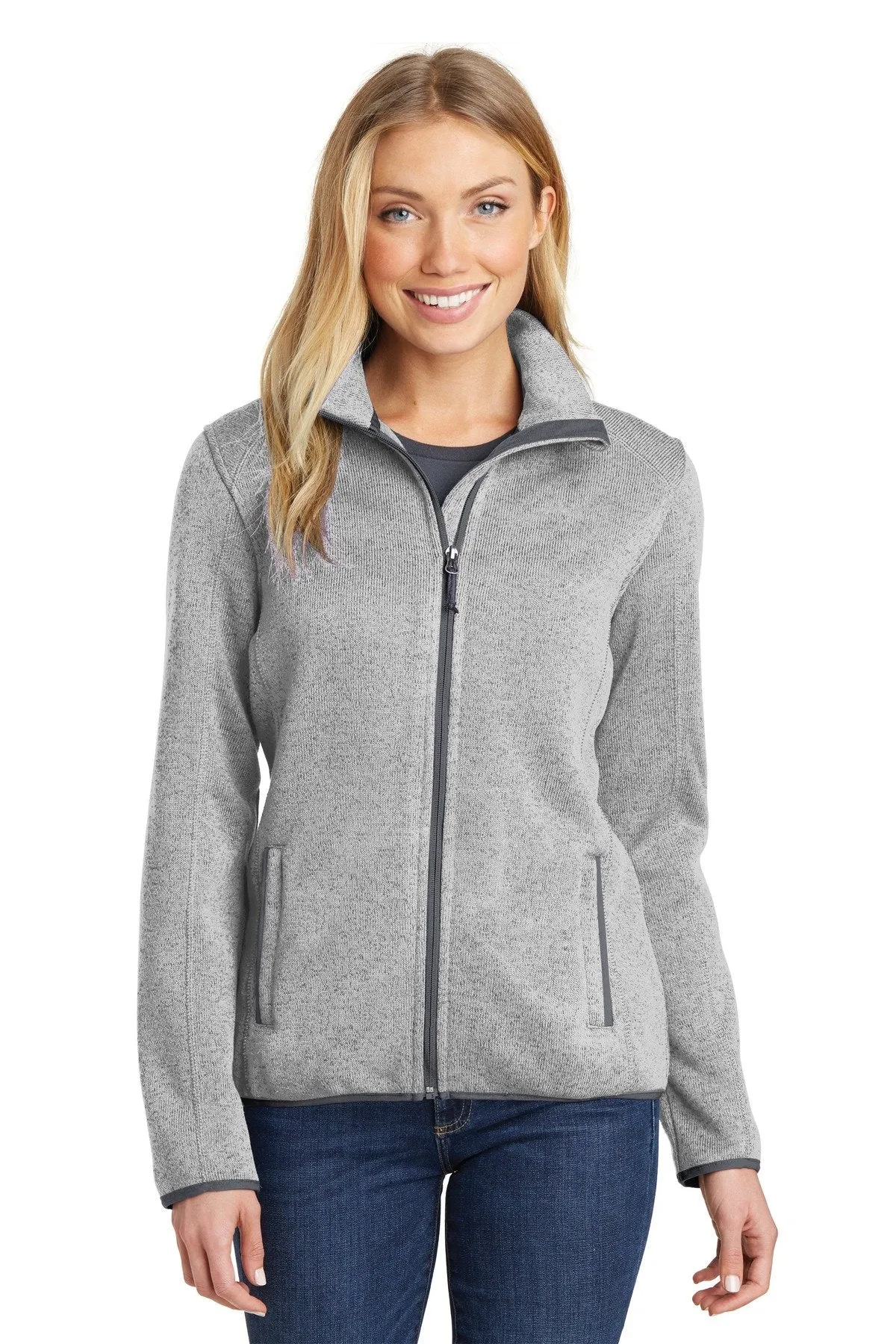 Port Authority Ladies Sweater Fleece Jacket L232 Grey Heather