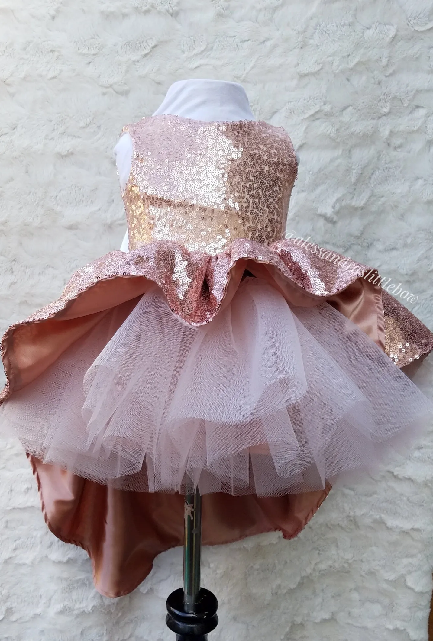 Princess Megan High Low Couture Dress in Rose Gold