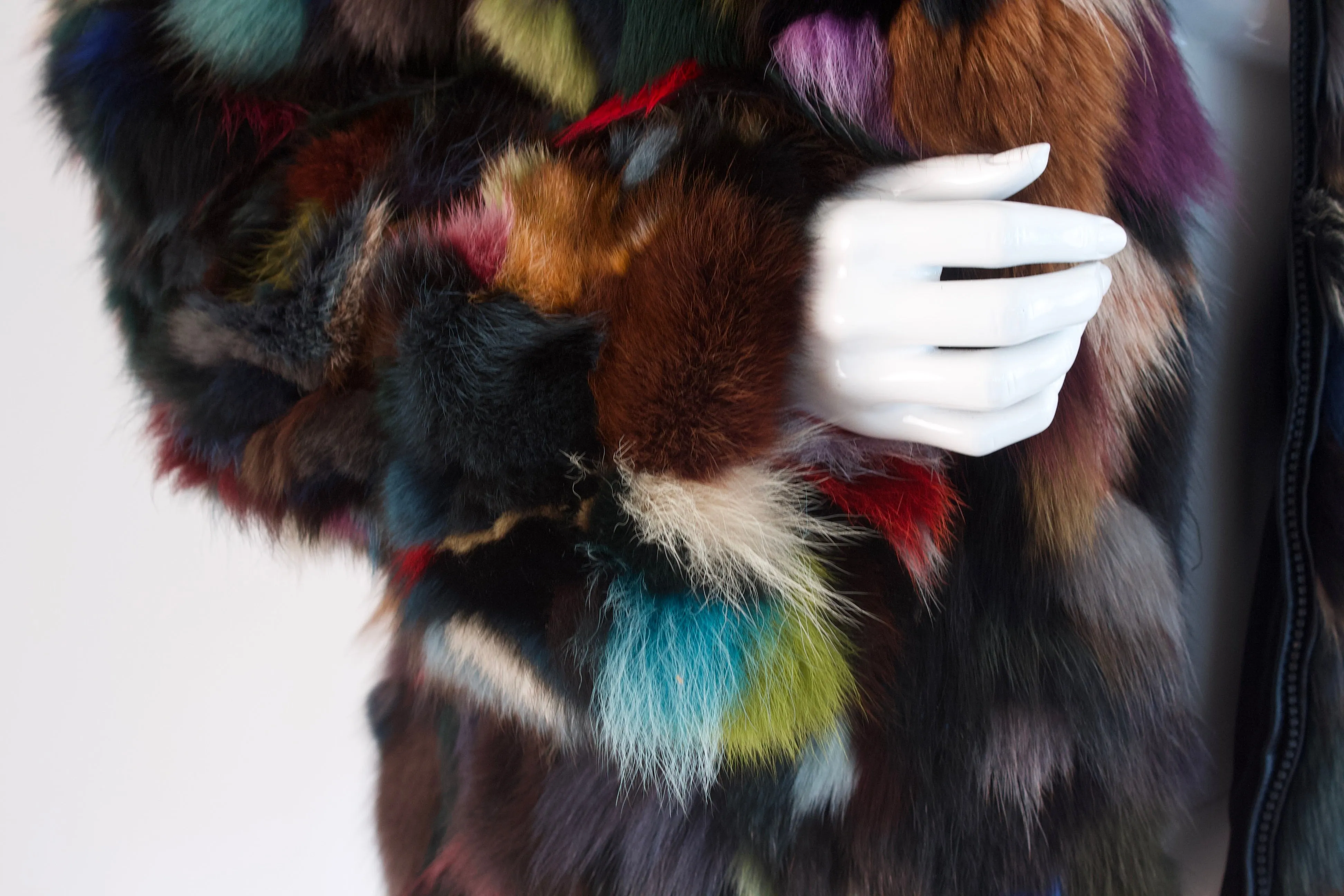 Rare Vintage 80's Rainbow Fox Fur Coat With Hood