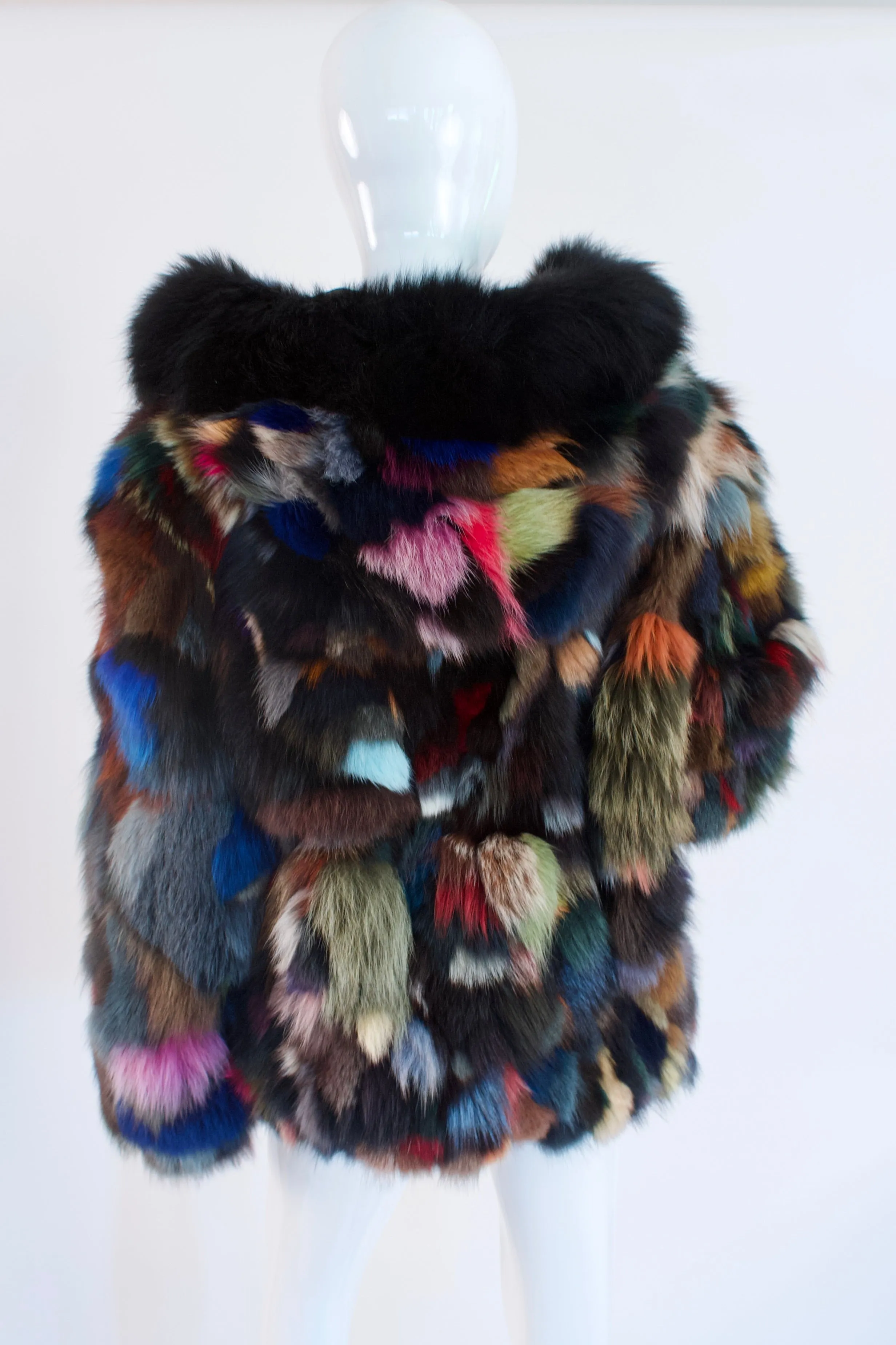 Rare Vintage 80's Rainbow Fox Fur Coat With Hood