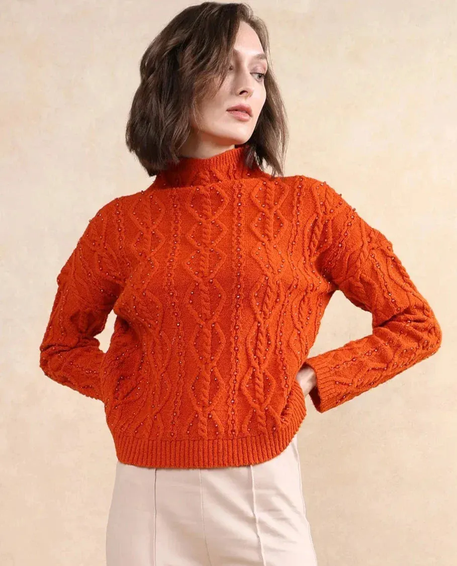 Rareism Women Osmaniye Rust Plain Sweater