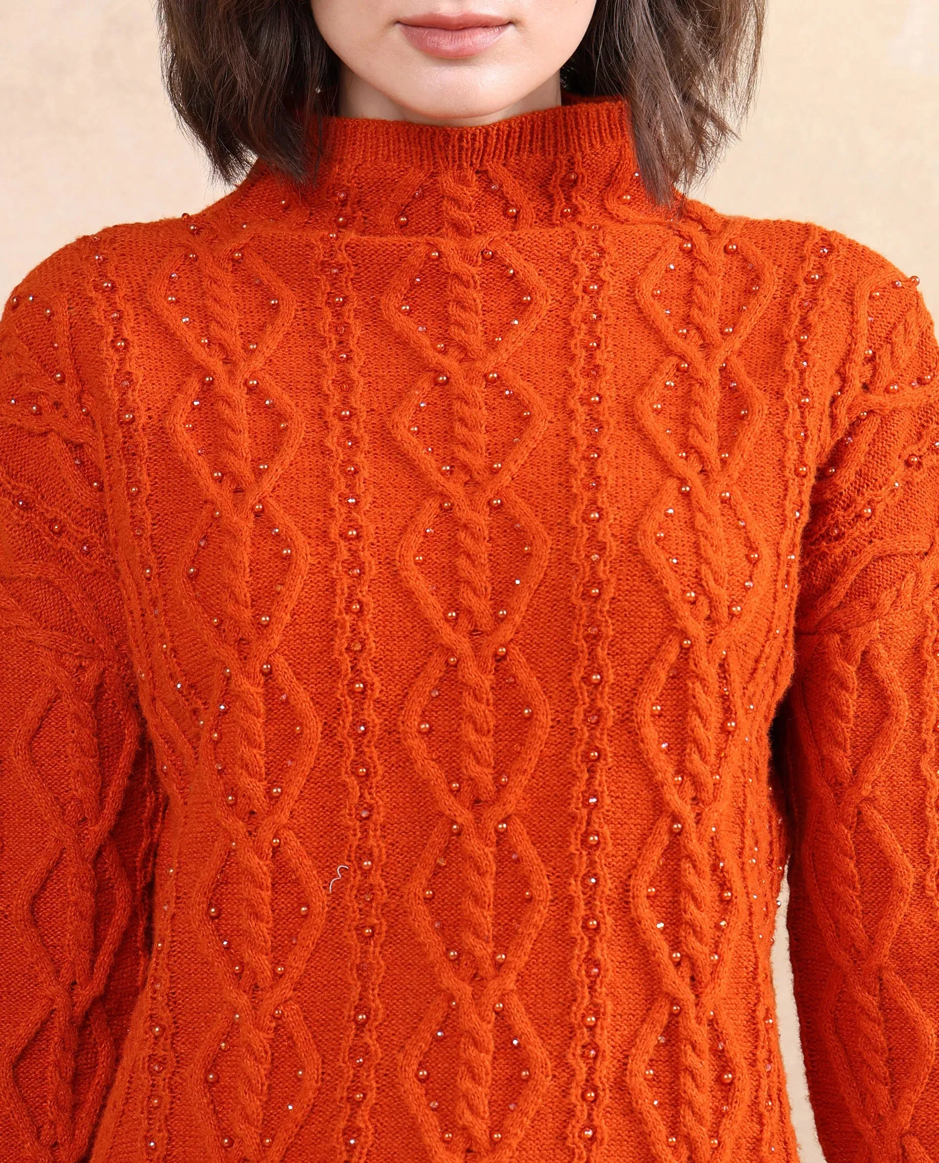 Rareism Women Osmaniye Rust Plain Sweater